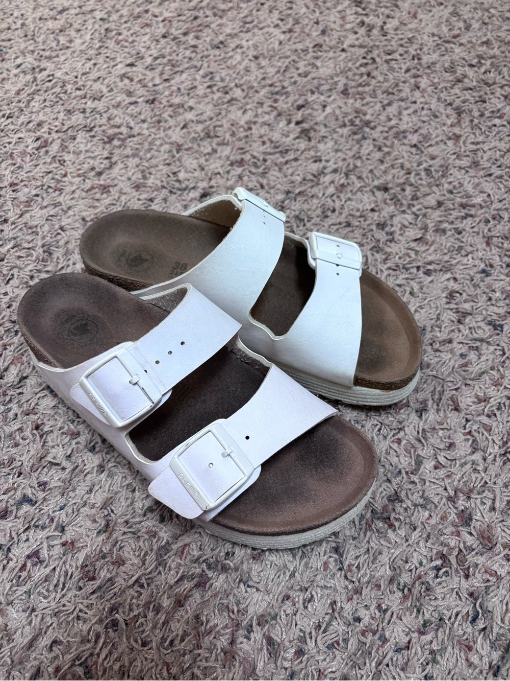 Papillon White Double-Buckle Slide Sandals